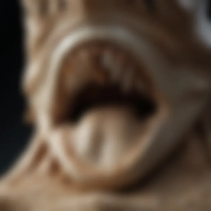 Close-up view of a single shark tooth showcasing its unique structure.