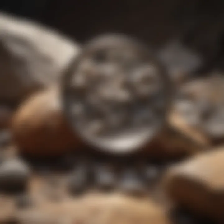 A magnifying glass over a rock, highlighting its texture