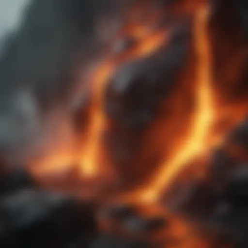 Molten magma flowing from volcanic eruption