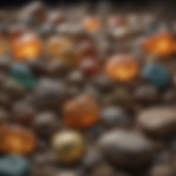 A collection of various types of luminescent rocks displayed under different lighting conditions