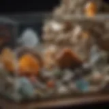 A captivating display of assorted crystals and fossils in a modern glass case.