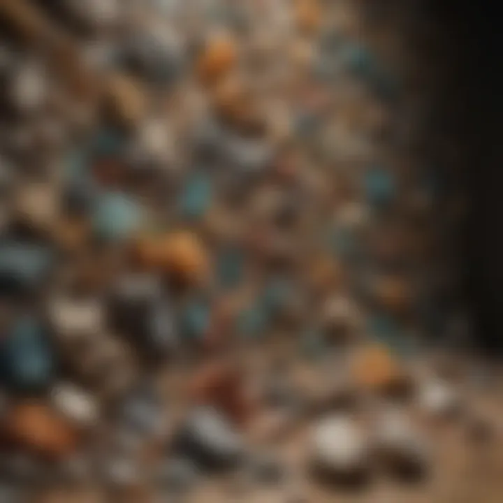 Intricate backdrop showcasing a stunning mineral collection against a textured wall.