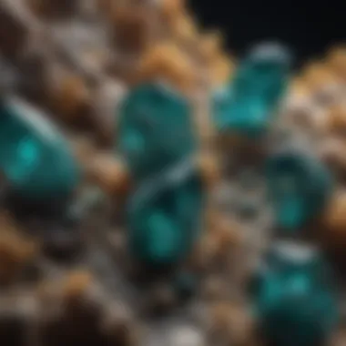 Macro shot of intricate dioptase formations