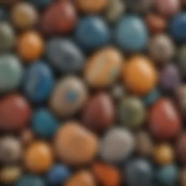 Close-up of intricate patterns and colors on a round polished stone