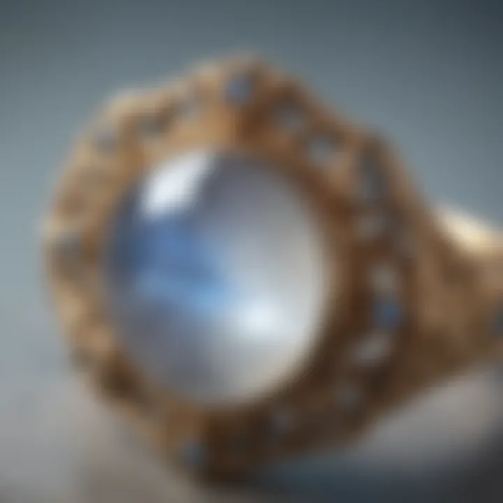 Intricate Rainbow Moonstone Ring Detail