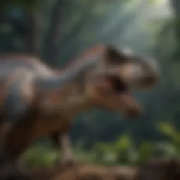 A detailed view of a Jurassic World dinosaur set showcasing various species