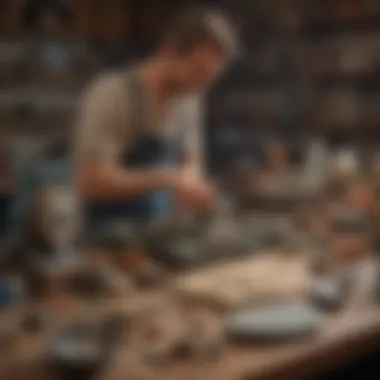 Rock and fossil collector selecting lapidary trim saw equipment