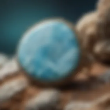 An artistic presentation of larimar being used in jewelry designs