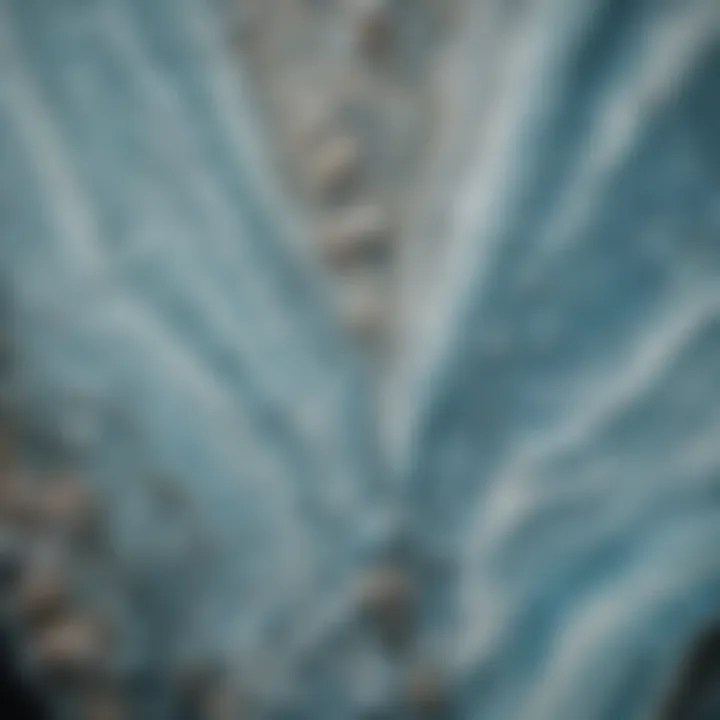 A close-up view of a larimar slab showcasing its unique blue and white patterns