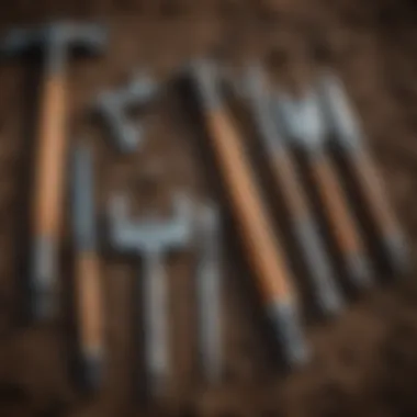 A well-maintained digging tool set displayed outdoors, highlighting the importance of tool upkeep in crystal collection.