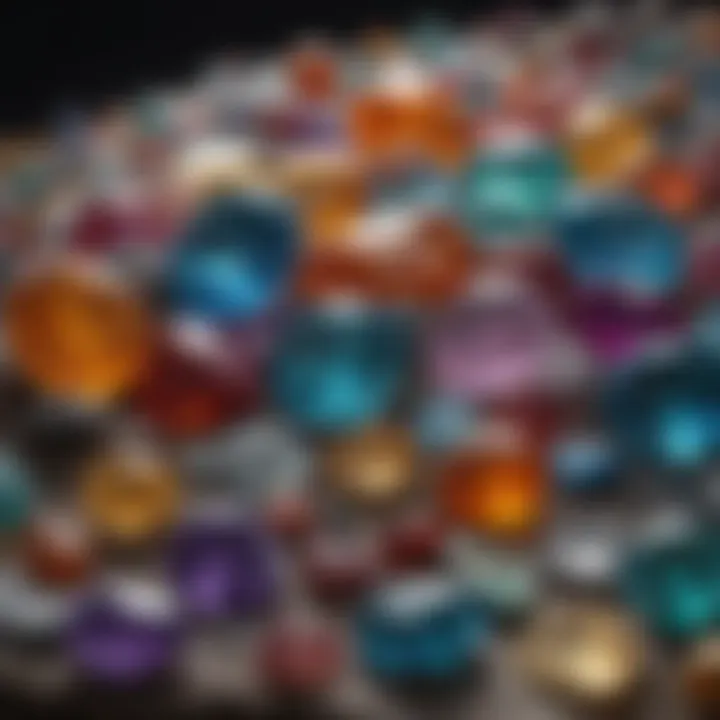 Close-up of diverse gemstones showcasing their unique textures and colors.