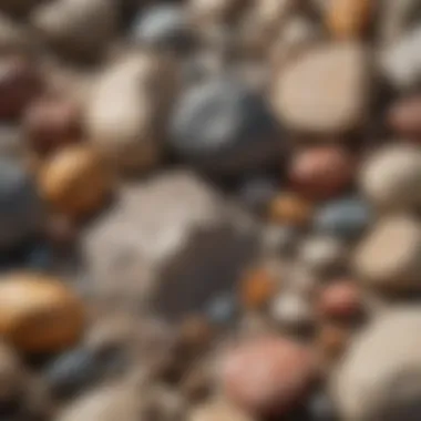 A close-up of Mohs hardness pick set against a backdrop of various rocks and minerals