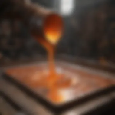 Molten copper being poured into molds