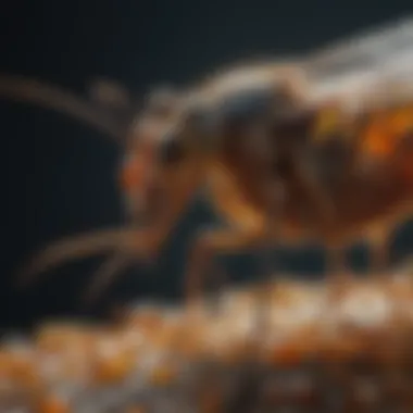 Close-up view of a mosquito encased in amber, showcasing intricate details.