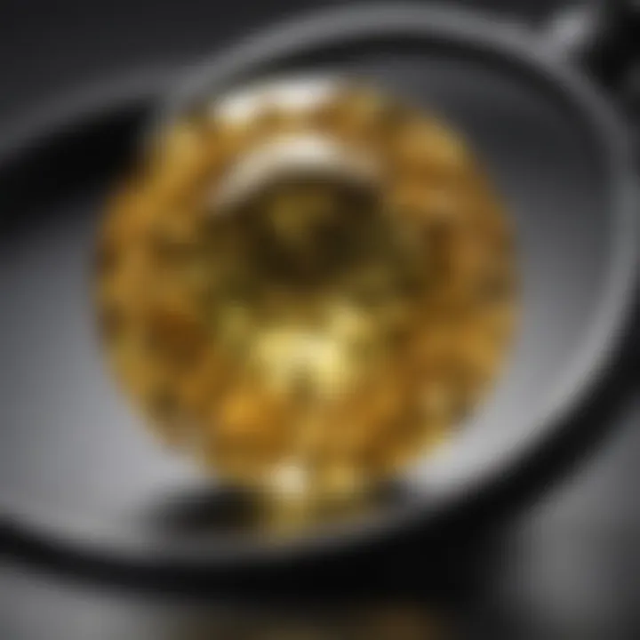 Magnified view of yellow sapphire under gemologist's loupe