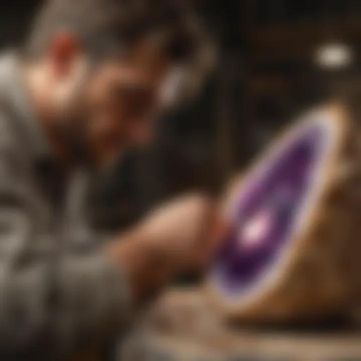 Person Using Stone Saw on Large Geode