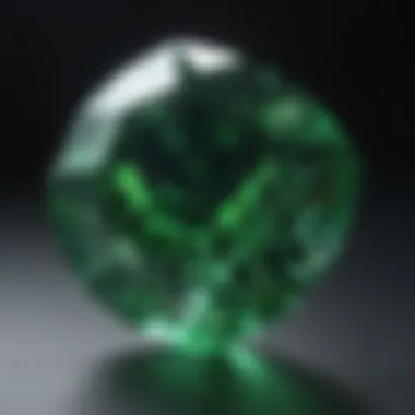 Close-Up of a Fluorescent Diamond A close-up view of a diamond under UV light showcasing its green fluorescence