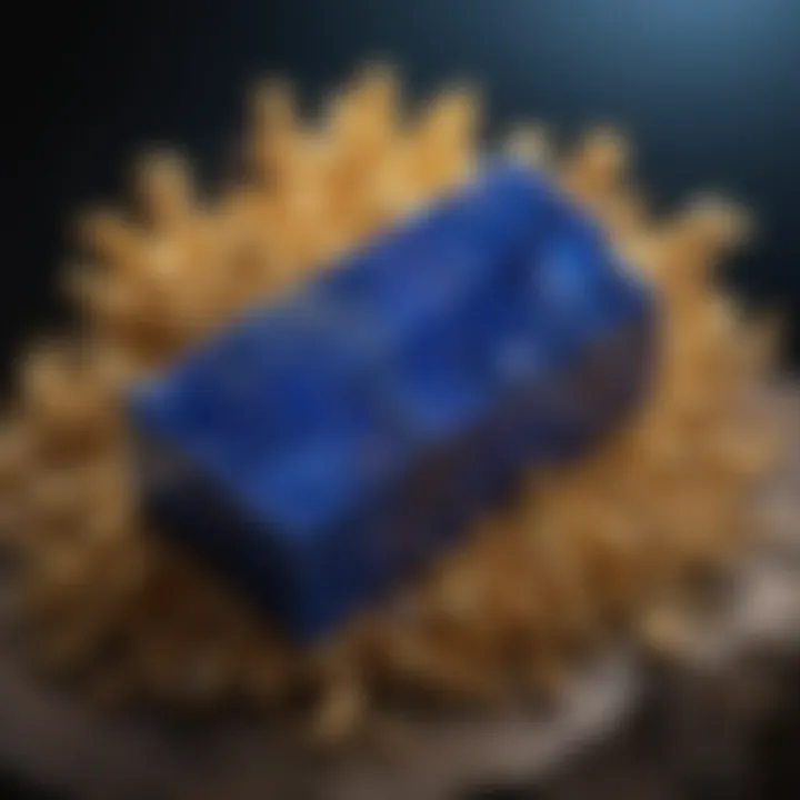 A deep blue lapis lazuli stone, showcasing its rich color and golden specks.