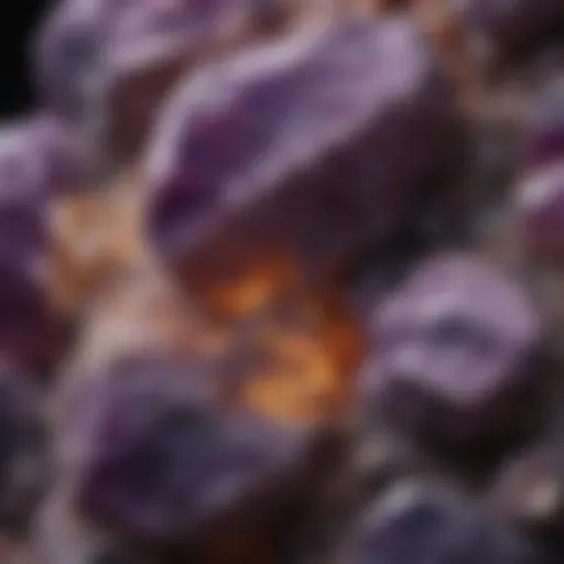 Close-up of purple rock mineral showcasing its unique texture and color variations