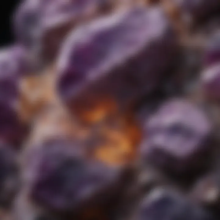Close-up of purple rock mineral showcasing its unique texture and color variations