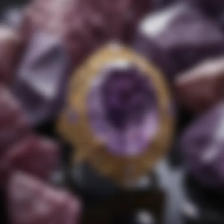 Display of polished purple rock minerals used in jewelry and decorative items