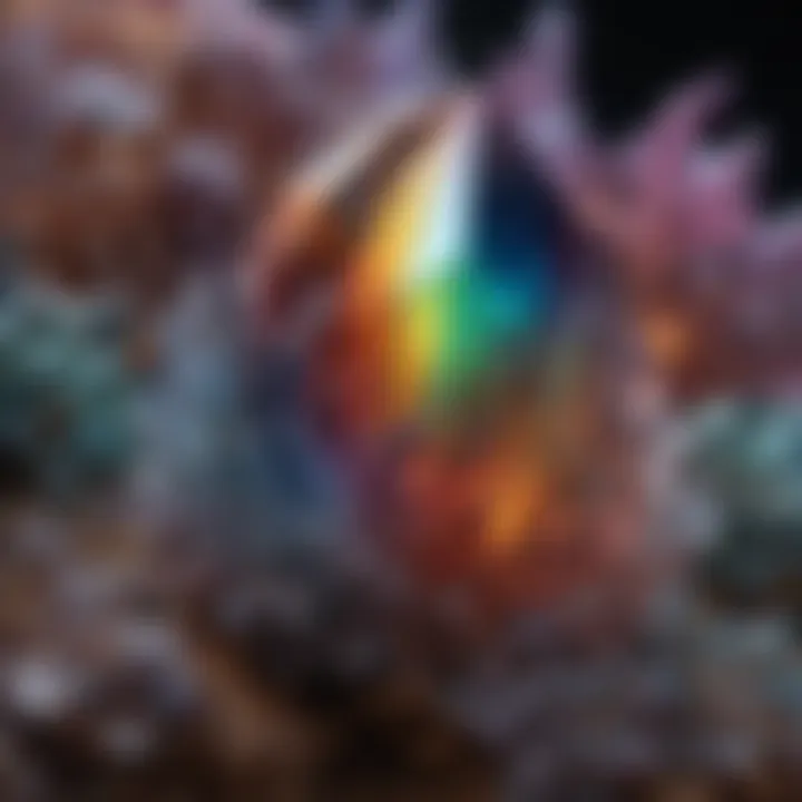 Rare iridescent crystal reflecting rainbow hues