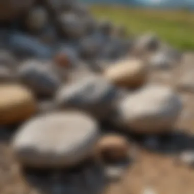 Stones in Their Natural Habitat An open field with diverse stones set against a natural backdrop, emphasizing their natural habitat