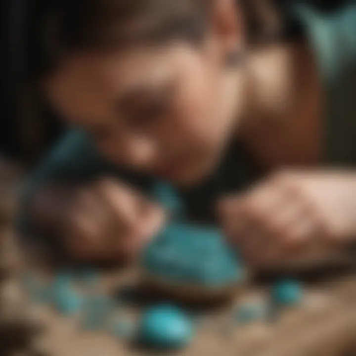 Turquoise gemstone being meticulously examined