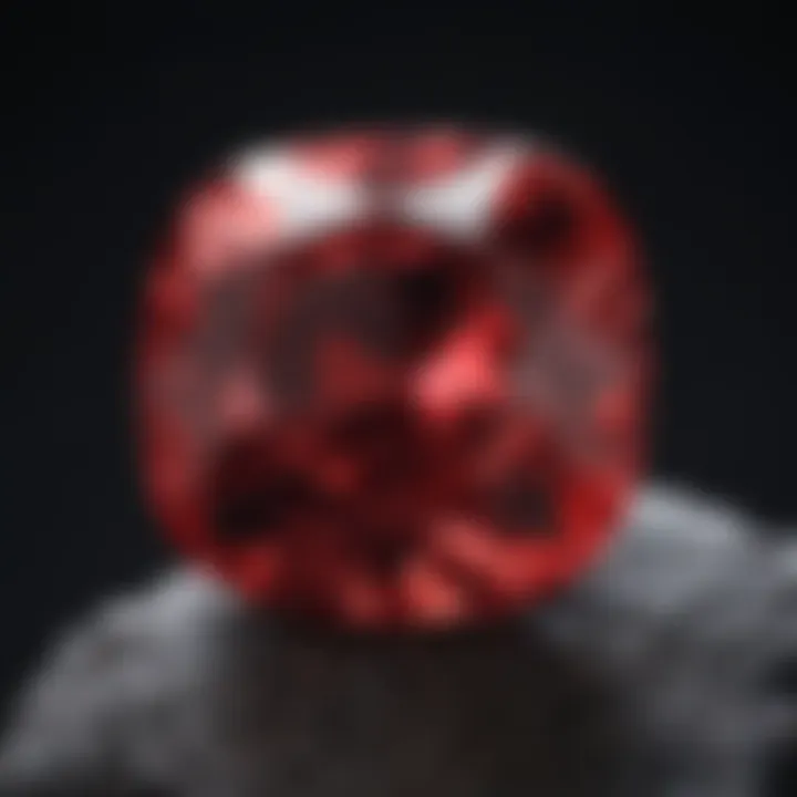 Red spinel shining in a dark, mysterious setting