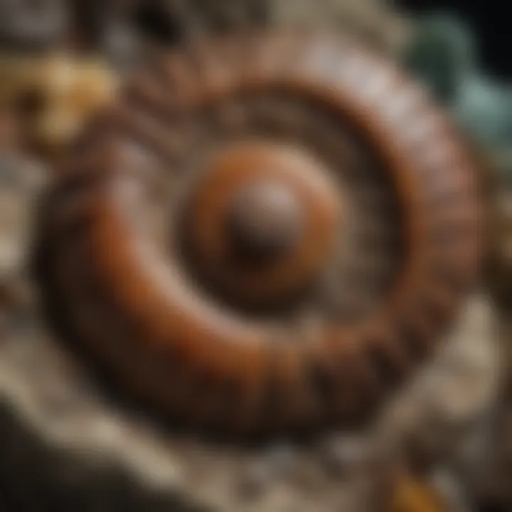 A close-up of a rare fossilized ammonite specimen