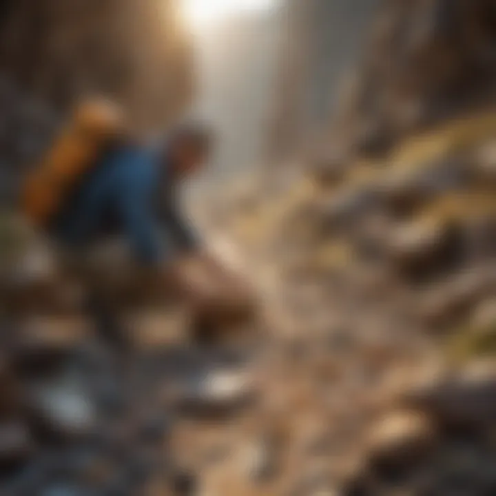 Rock and fossil collection with backpack gold sluice