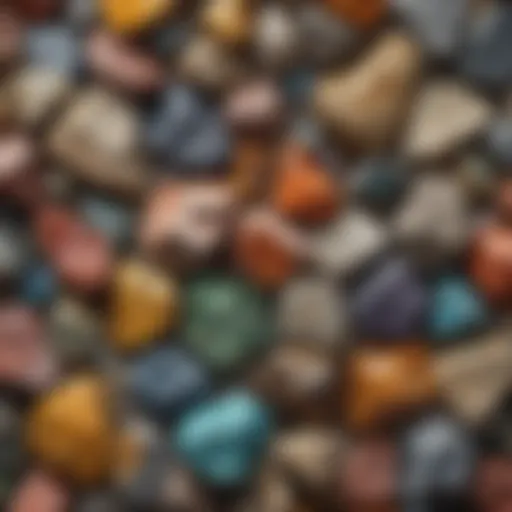 Close-up view of various rock minerals showcasing their unique textures and colors