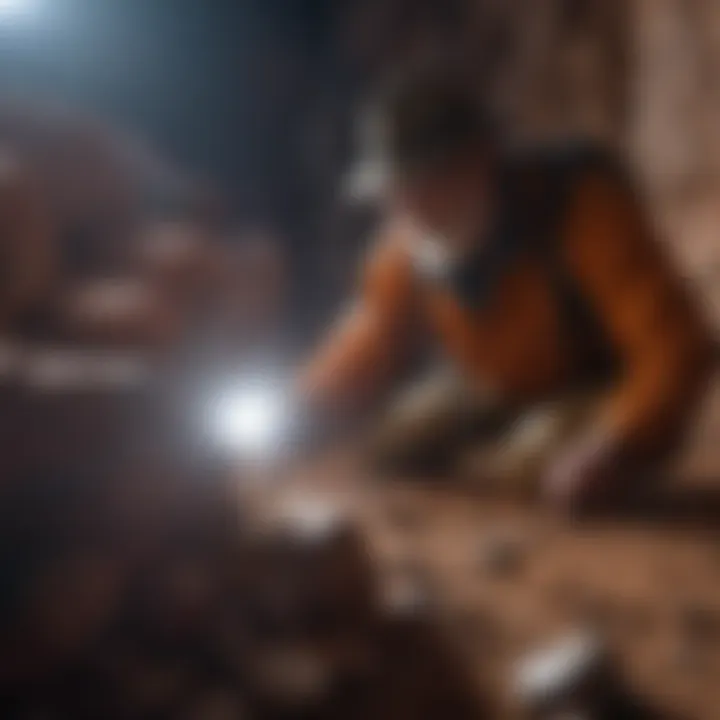 Rockhounding Enthusiast Examining UV-Revealed Patterns