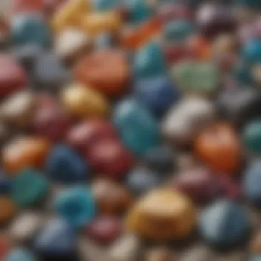 A close-up view of various colorful minerals