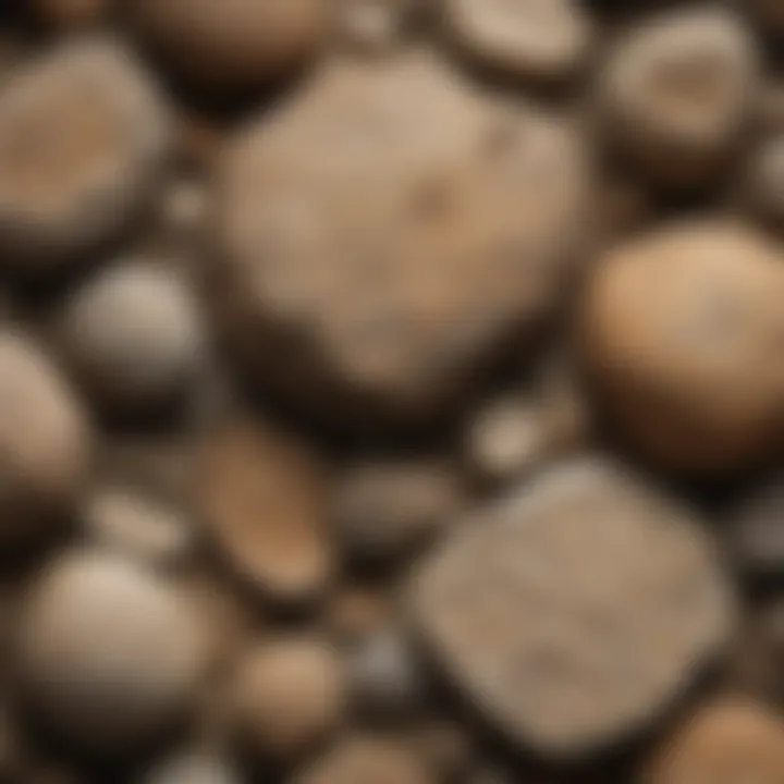 A close-up look at sedimentary rocks with distinct layering and fossil imprints.