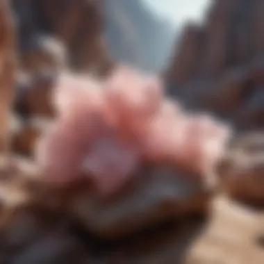 Rose quartz clusters in natural rock formations