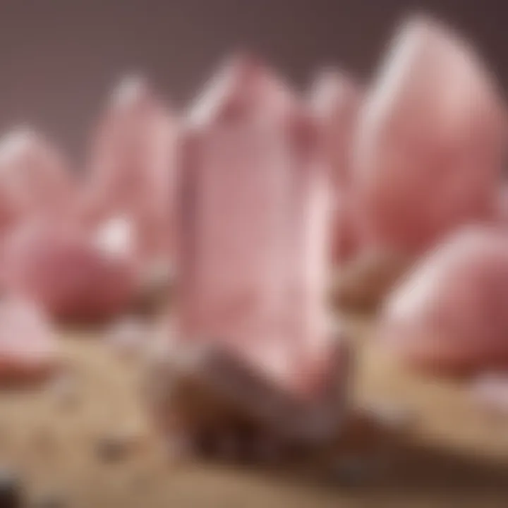 Rose quartz crystal point showcasing soft pink tones in a serene setting