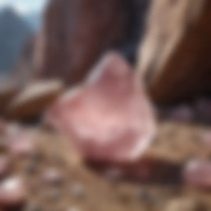 Geological formation of rose quartz in natural habitat