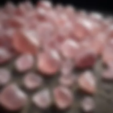 Rose quartz specimens in a variety of hues