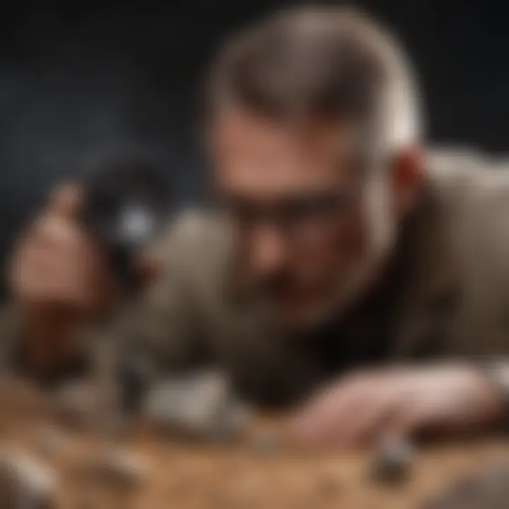 Scientist examining hardness test results under magnifying lens