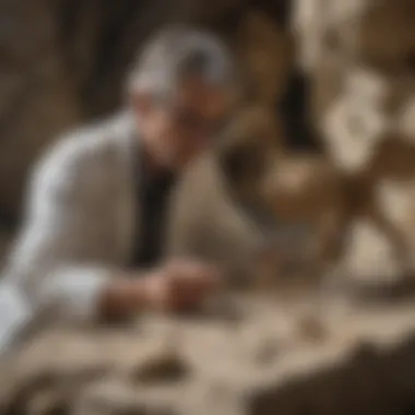 Scientist Studying Archaeopteryx Fossil in Solnhofen Limestone