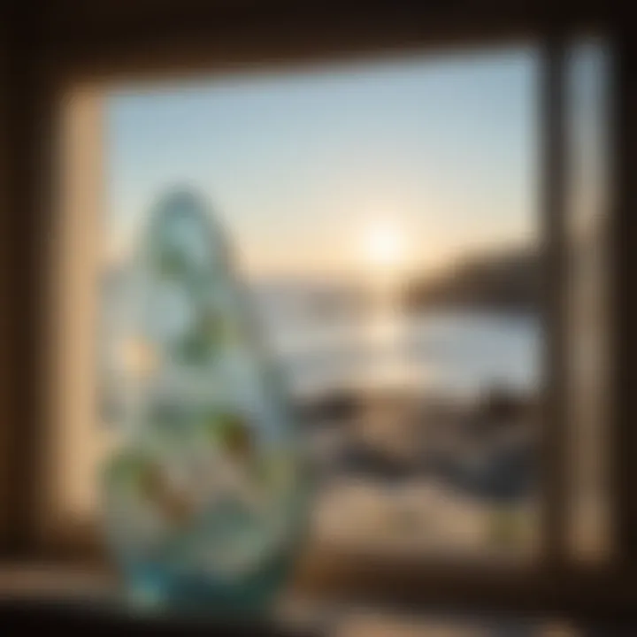 Sea glass suncatcher reflecting sunlight on a window