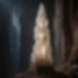 Elegant selenite tower light illuminating a dark space