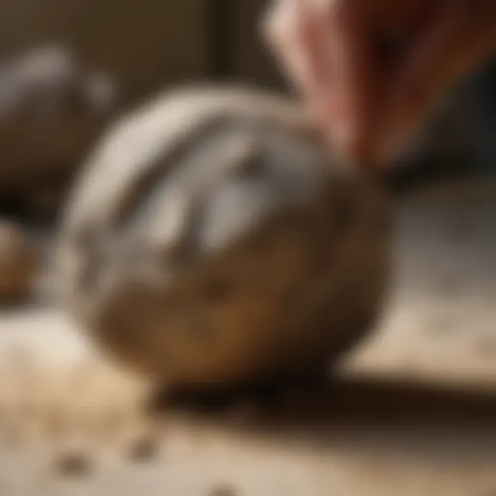 Rock specimen being shaped with high grit sandpaper