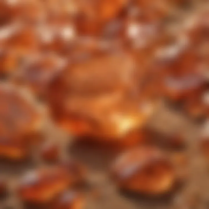 A close-up of shimmering orange sunstone crystals