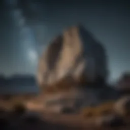 Mystical gray rock formation under starlit sky