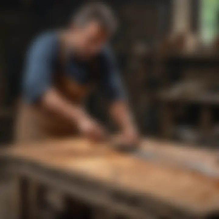A skilled artisan using a rock slab saw to create intricate designs on a slab