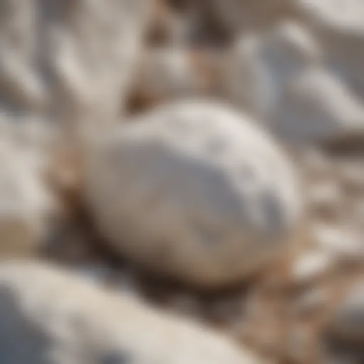 Close-up of a single smooth white rock highlighting its mineral composition