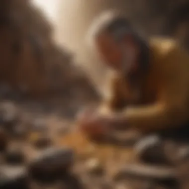 Discerning Gold Ore Evaluation Sophisticated gold ore buyer examining mineral specimen