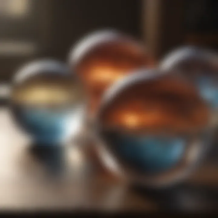 Spherical crystal orbs emitting ethereal glow
